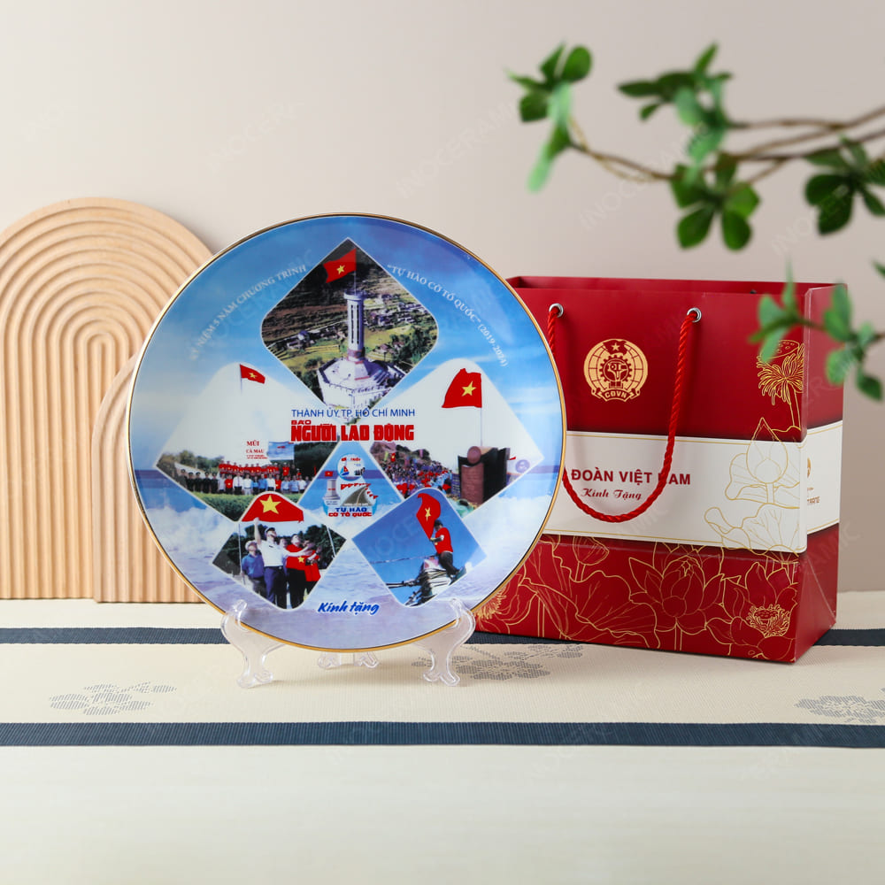 Quà tặng Công Đoàn - Đĩa trưng bày in logo báo chí cổ động