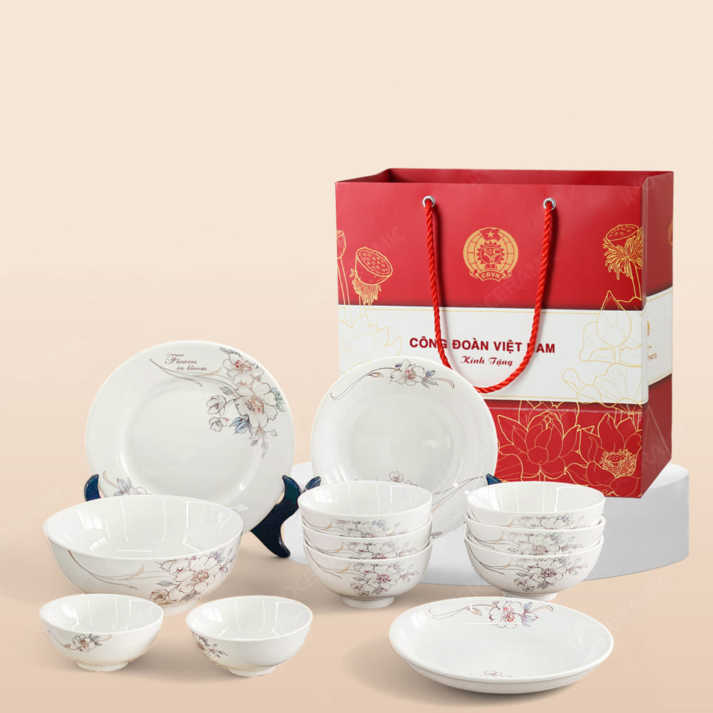 Quà tặng Công đoàn - Bộ bàn ăn 12 món Hoa sơn trà in logo
