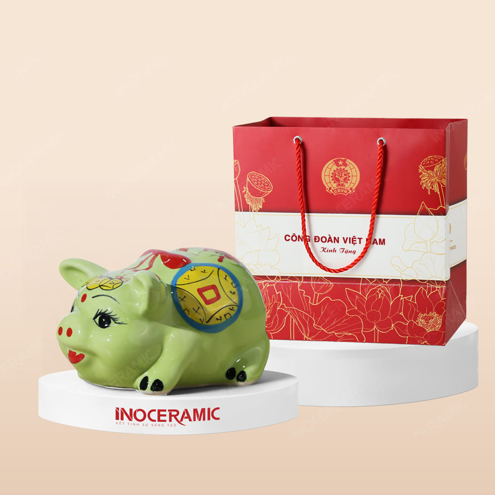 Quà tặng Công đoàn - Ống heo đất tiết kiệm kim tiền in logo