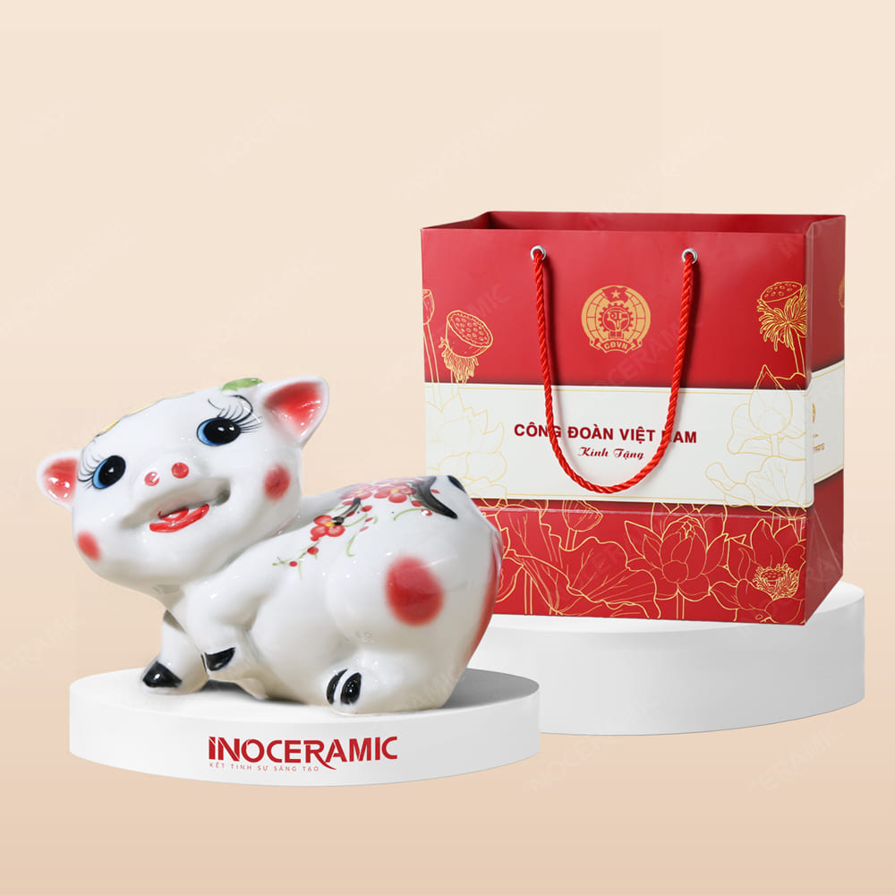 Quà tặng Công đoàn - Heo đất tiết kiệm Bát Tràng in logo
