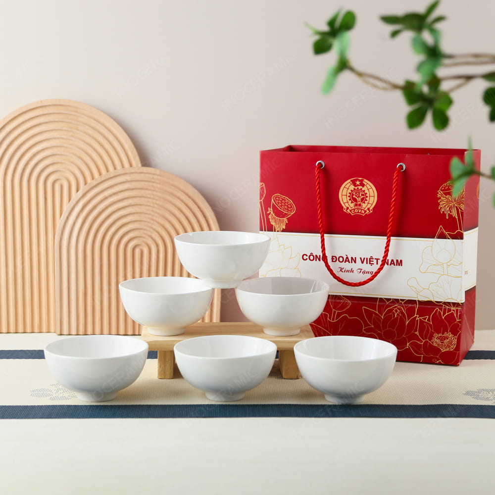 Quà tặng Công đoàn - Bộ 6 chén cơm Minh Châu trắng