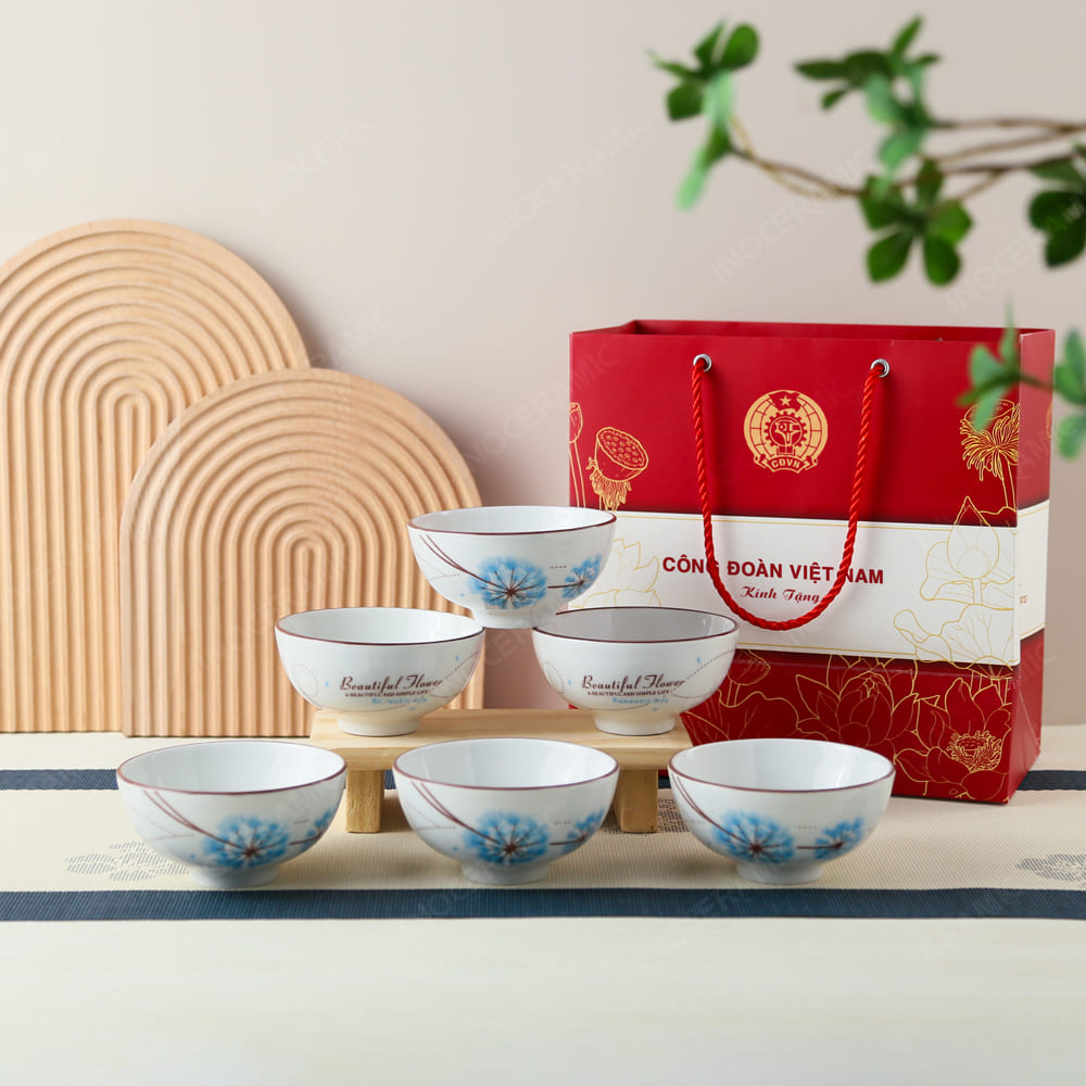 Quà tặng Công Đoàn - Bộ 6 chén hoa Bồ Công Anh in logo
