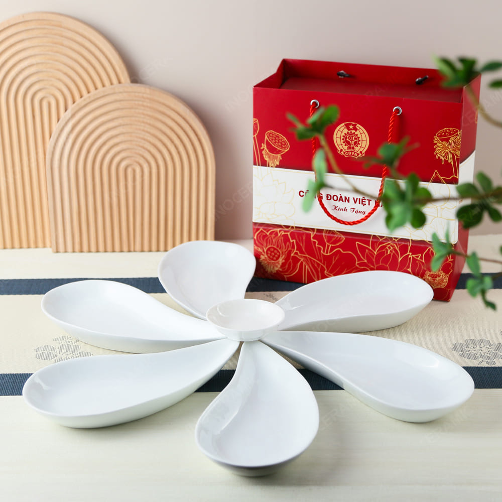 Quà tặng Công đoàn - Bộ 6 đĩa giọt nước Minh Châu in logo